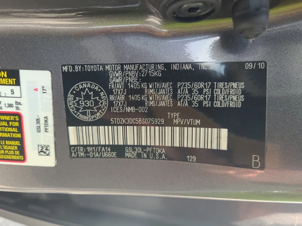 Used 2011 Toyota SIENNA BASE V6 4DR FRONT-WHEEL DRIVE PASSENGE 